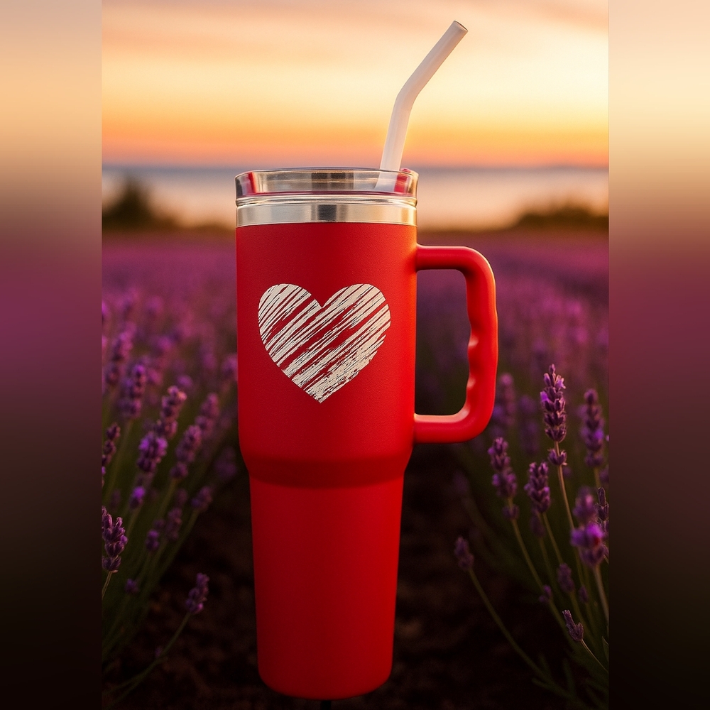 Metal Red Heart Tumbler New, 40 Ounces!
